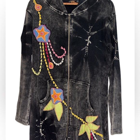 Rising International boho art to wear embroidered hoodie jacket/duster - Picture 3 of 4